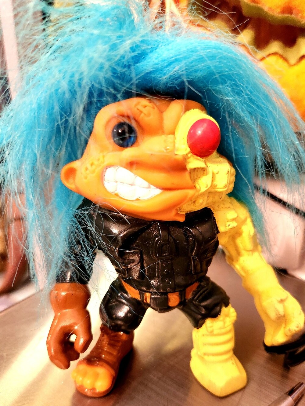 The 1992 Vintage Hasbro Battle Trolls Trollminator with blue hair is a 6-inch